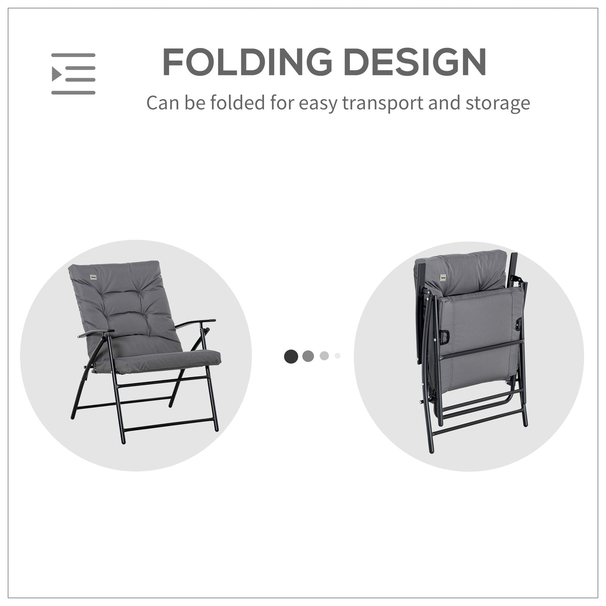 Foldable Lounge Chair, Fabric Upholstered Recliner, Outdoor Lounger with Armrest, Metal Frame for Backyard, Black
