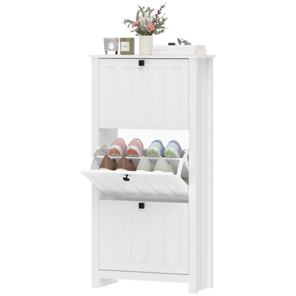 Slim Shoe Cabinet with 3 Flip Drawers, Shoe Storage Cabinet with Adjustable Shelves for Entryway, Holds 12 Pairs, White