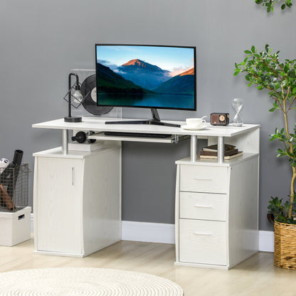 47" Computer Desk with Keyboard Tray and Storage Drawers, Home Office Workstation Table with Storage Shelves, Black