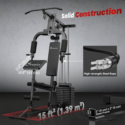 Home Gym Equipment Weight Training Machine, Multifunction Workout Machine with 143lbs Weight Stack for Full Body Workout and Strength Training, Black