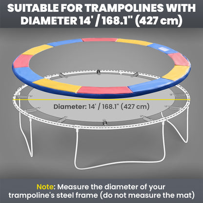 Trampoline Pad, 14FT Replacement Trampoline Safety Pad Mat Spring Cover, Water-Resistant, UV-Resistant, Tear-Resistant, No Holes for Pole, Blue