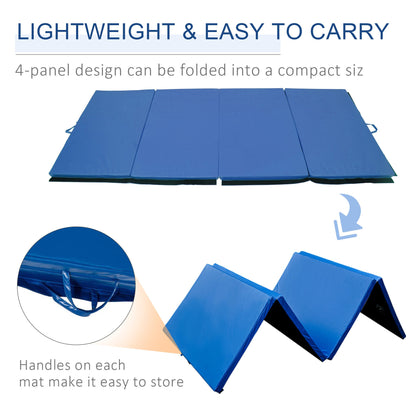 4'x8'x2" Folding Gymnastics Tumbling Mat, Exercise Mat with Carrying Handles for Yoga, MMA, Martial Arts, Stretching, Core Workouts, Light Blue