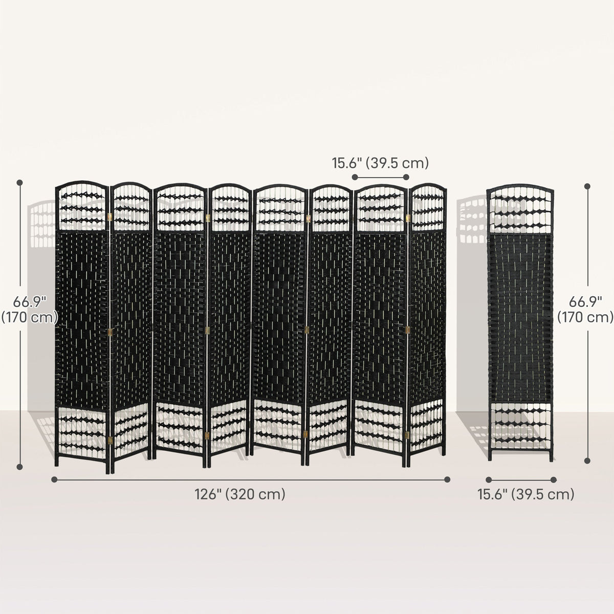 4 Panel Folding Room Divider, Portable Privacy Screen, Wave Fiber Room Partition for Home Office, Black