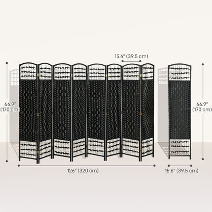 4 Panel Folding Room Divider, Portable Privacy Screen, Wave Fiber Room Partition for Home Office, Black