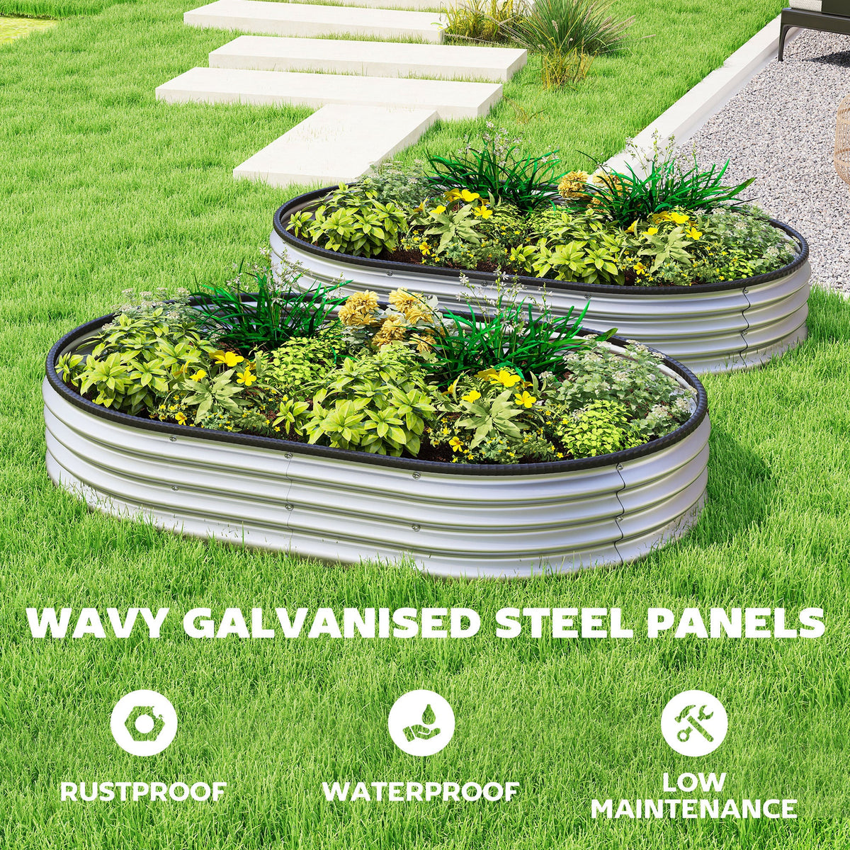 2Pcs Galvanized Raised Garden Bed, 4 x 3 x 1 ft Modular Metal Garden Beds with Rubber Strip Edging, Silver
