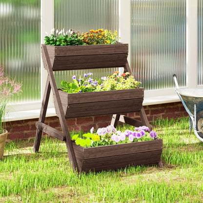 3 Tier Elevated Planter Box, Vertical Wooden Raised Garden Bed for Flowers, Vegetables, 26" x 30" x 30", Brown