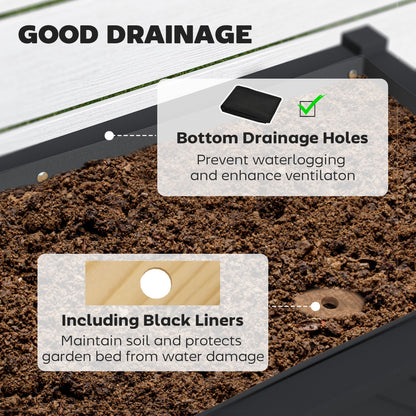 Wooden Raised Garden Bed, Elevated Planter Box with Storage Shelf, Drainage Holes and Liner, 34" x 18" x 30", Black