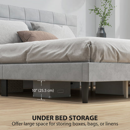 Harper King Size Platform Bed Frame with Upholstered Headboard-Grey