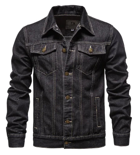 Men's Casual Blue Denim Jacket with Lapel Design