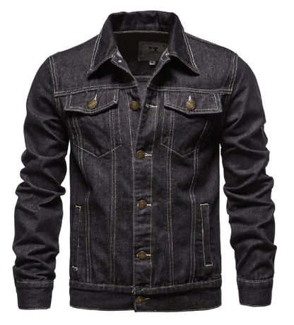 Men's Casual Blue Denim Jacket with Lapel Design