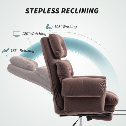 Reclining Executive Computer Desk Chair, Ergonomic Office Chair with Footrest and Thickly Padded, Coffee