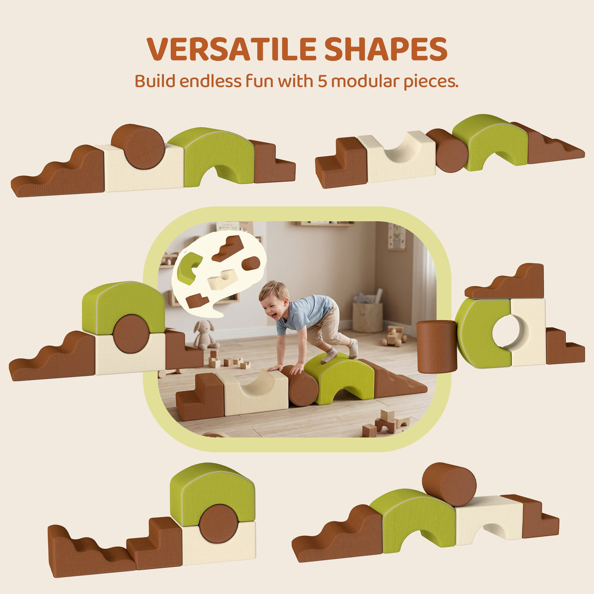 5-Piece Foam Climbing Blocks with Non-Slip Bottom, Removable Washable Cover for Crawling or Building, Playroom, Nursery