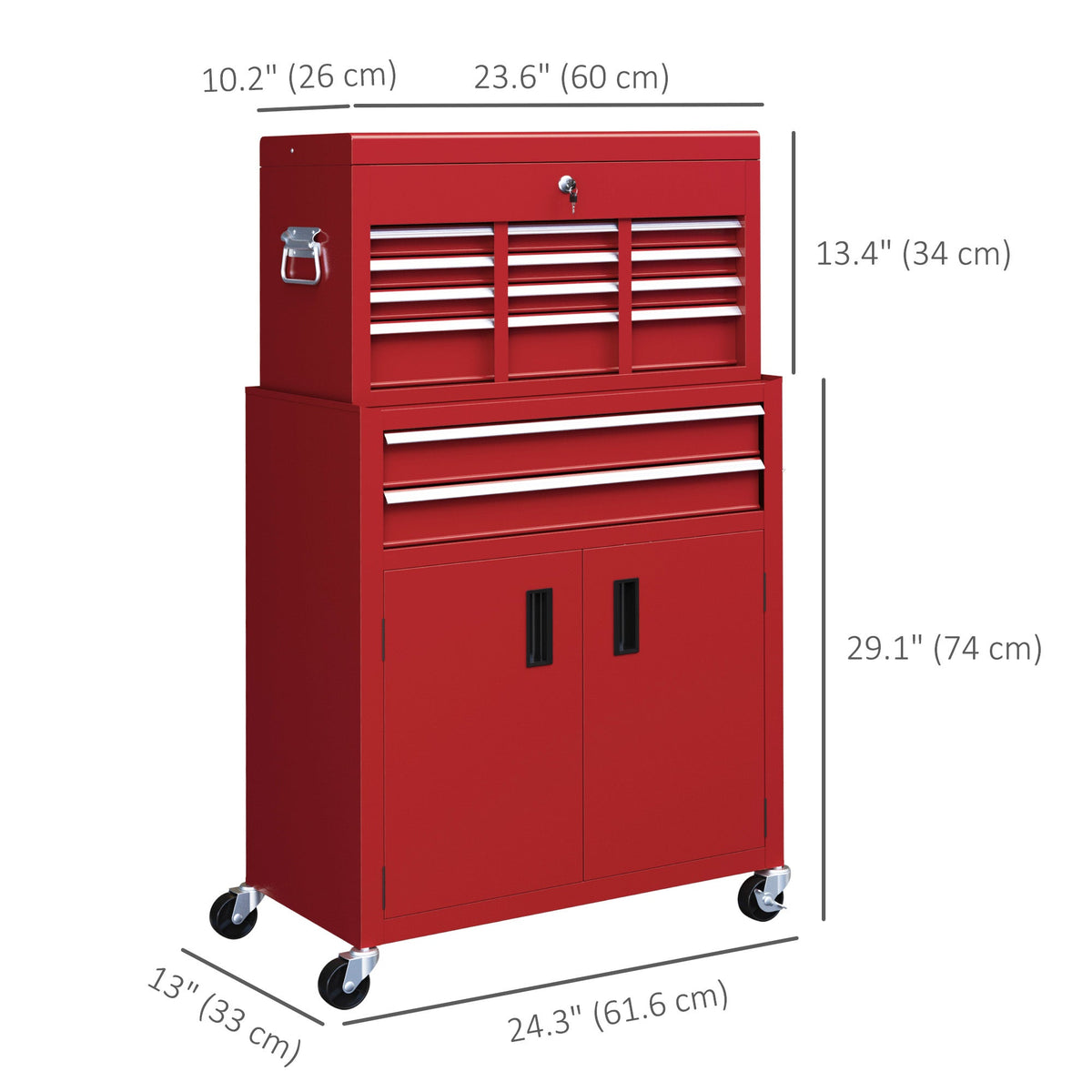 6-Drawer Rolling Tool Chest, 2 in 1 Lockable Storage Cabinet with Hooks, Metal Tool Box for Garage, Workshop, Black