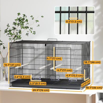 18" H Bird Cage, Large Parakeet Cage for Budgie, Lovebird, Canary, Finches with Divider, Black