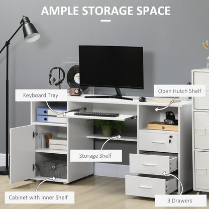 Bloom 57" Computer Desk with Keyboard Tray and Storage Drawers-White