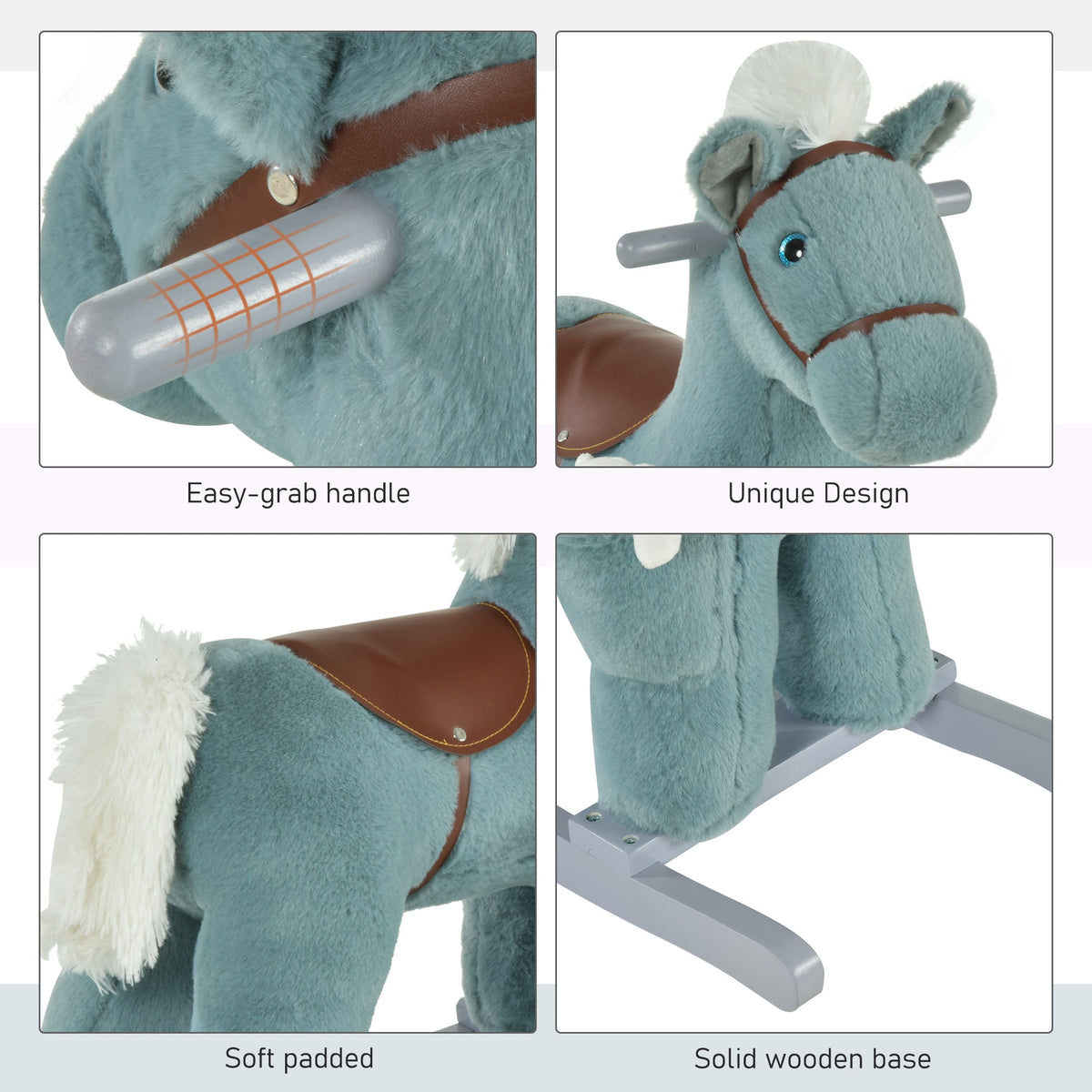 Kids Rocking Horse Plush Animal on Wooden Rockers with Sounds, Wooden Base and Bear Toy, Baby Rocking Chair, Brown