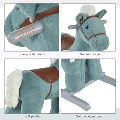 Kids Rocking Horse Plush Animal on Wooden Rockers with Sounds, Wooden Base and Bear Toy, Baby Rocking Chair, Brown