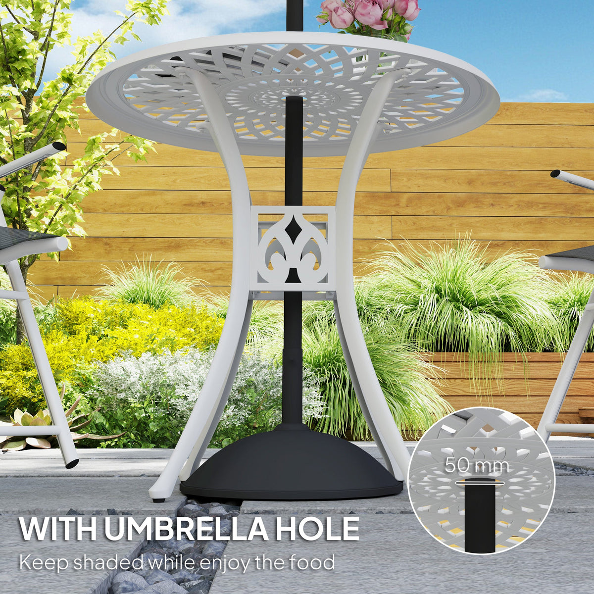 30-inch Round Patio Dining Table with Umbrella Hole Cast Aluminium Outdoor Bistro Table, Brown