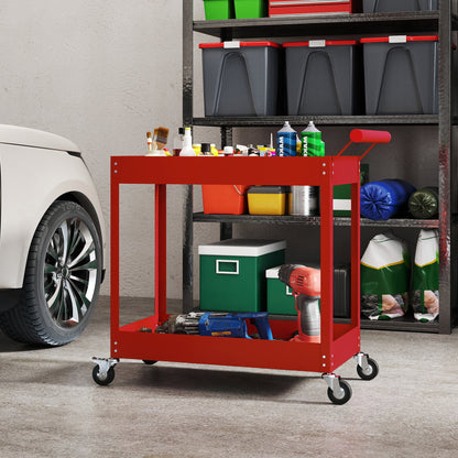 Rolling Tool Cart, 2 Tier Mobile Service Utility Cart with Wheels, Black