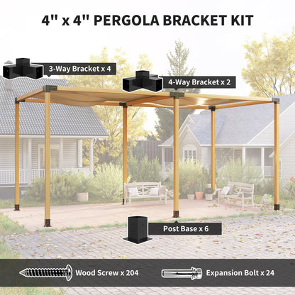 12PCS Pergola Kit, Pergola Brackets with 3-Way & 4-Way Corner Brackets for 4"x4" (Actual 3.6"x3.6") Lumber