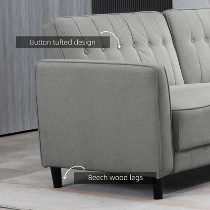 Convertible Bed with Couch, Button Tufted Fabric Sofa Bed with Adjustable Back for Living Room, Charcoal Grey