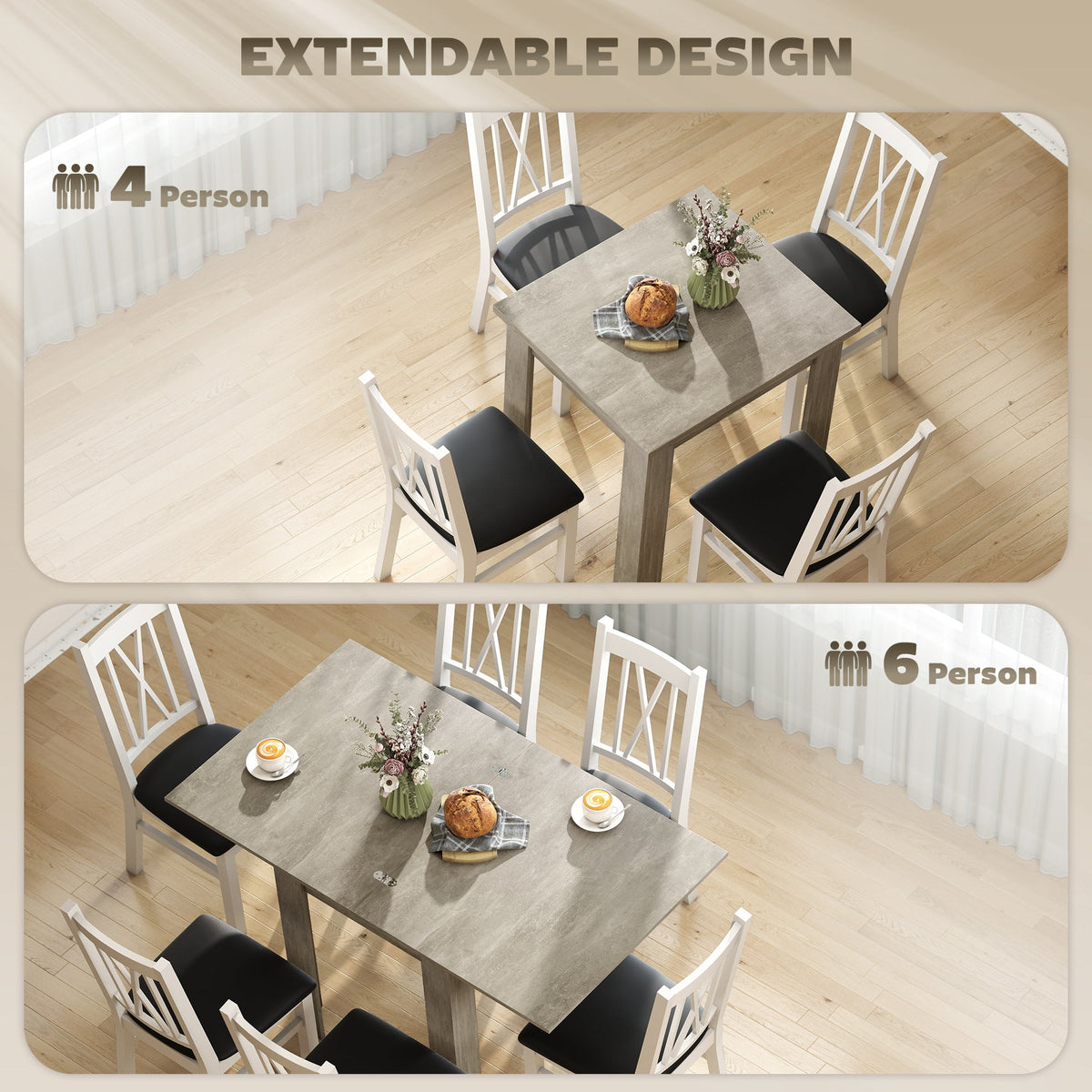 55" Extendable Dining Table for 4-6, Kitchen Table with Steel Slides and Felt Pads for Small Spaces, Black