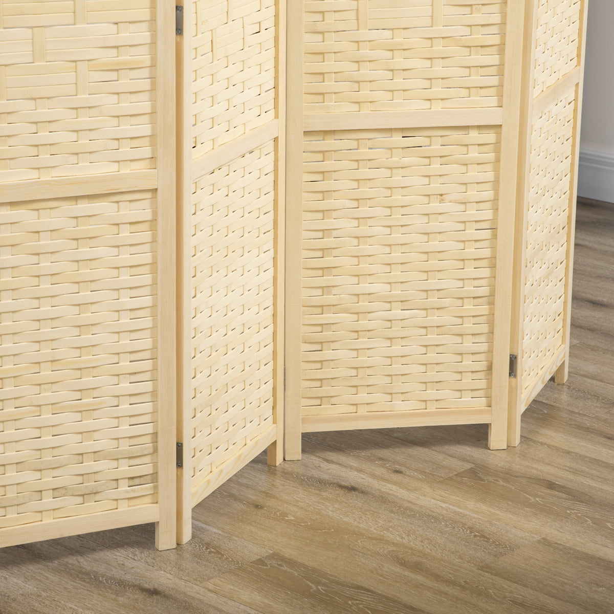 4-Panel Room Divider, 5.6 FT Bamboo Freestanding Folding Privacy Screen for Indoor Bedroom Office, Natural Wood