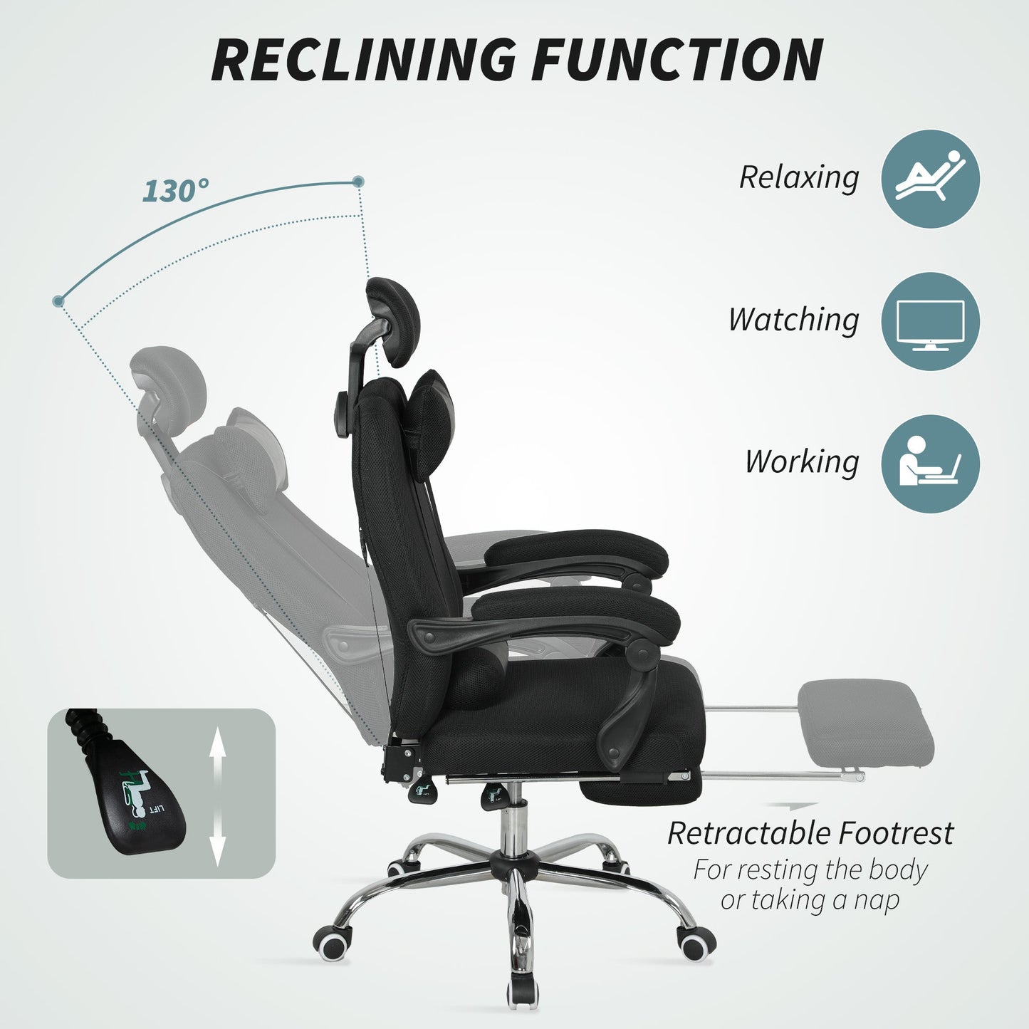 Brady Ergonomic Executive High Back Office Chair with Footrest and Lumbar Support-Black