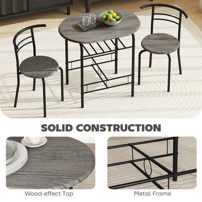 Foden 3-Piece Dining Set with Shelf, for Small Spaces-Dark Grey