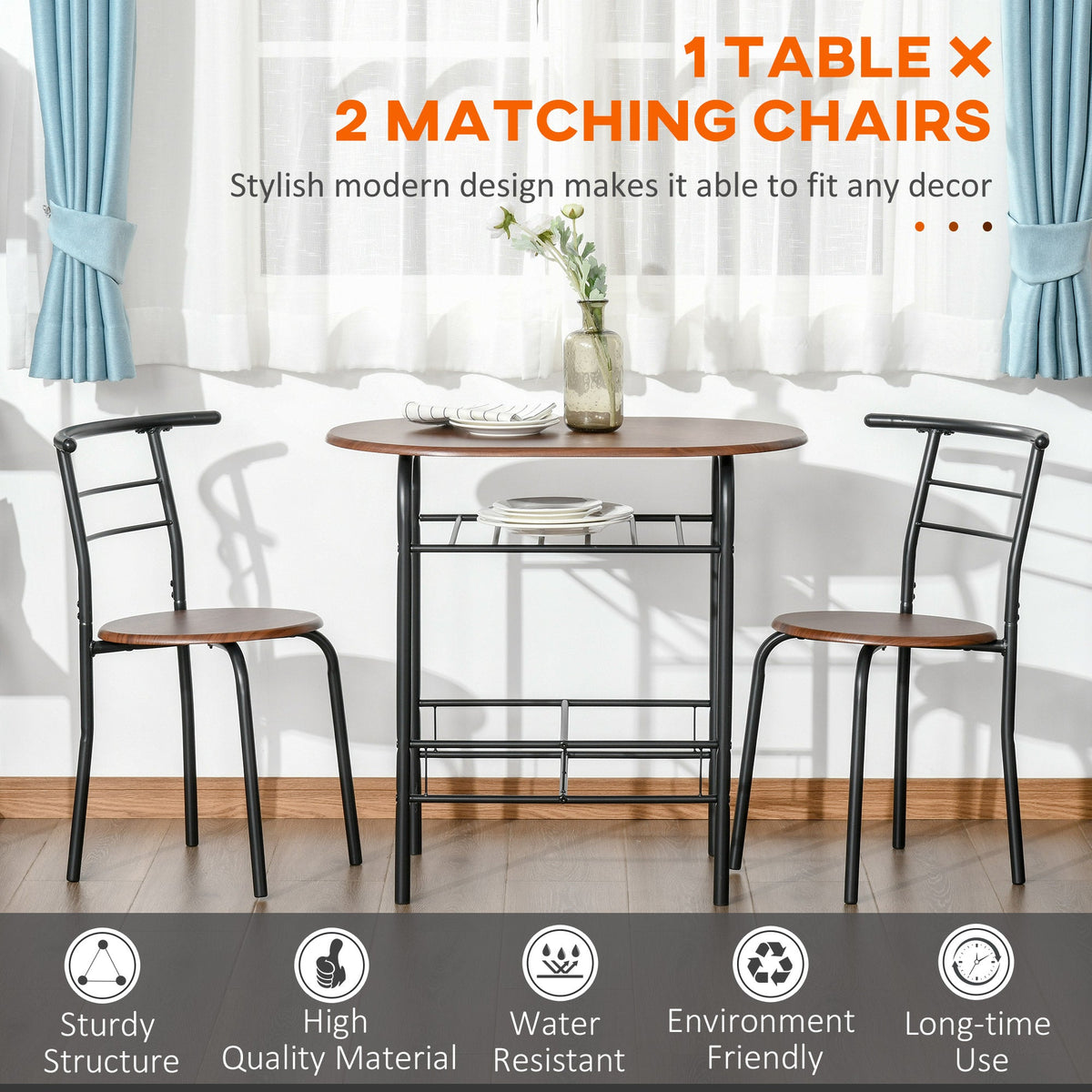 Foden 3-Piece Dining Set with Shelf, for Small Spaces-Natural Brown