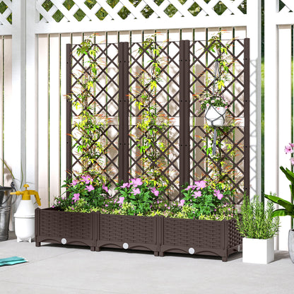 Raised Garden Bed with Trellis, Plastic Raised Flower Bed with Drainage Holes and Drain Plugs, 16" x 16" x 48"