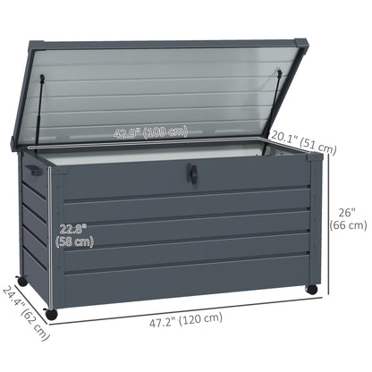 78 Gallon Garden Storage Box, Waterproof Outdoor Storage Container with Wheels and Handles, Dark Grey