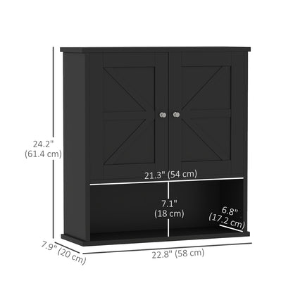 Farmhouse Bathroom Medicine Cabinet, Wall Cabinet with Barn Doors, and Adjustable Shelf for Laundry Room, Black