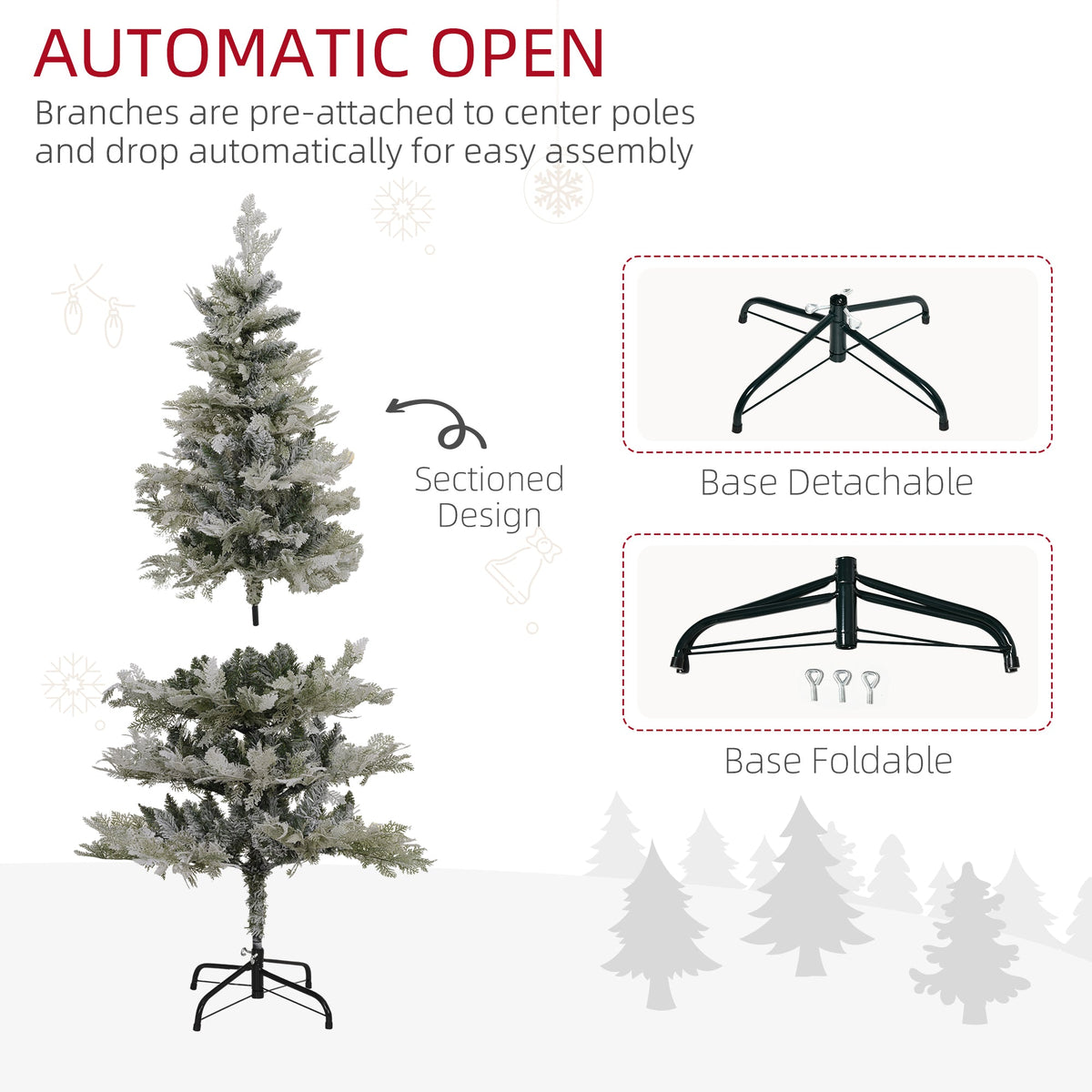 6 Feet Pencil Snow Flocked Artificial Christmas Tree with 517 Realistic Cypress Branches, Auto Open, Green