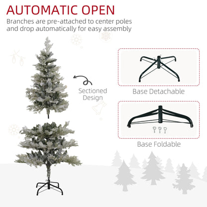 6 Feet Pencil Snow Flocked Artificial Christmas Tree with 517 Realistic Cypress Branches, Auto Open, Green