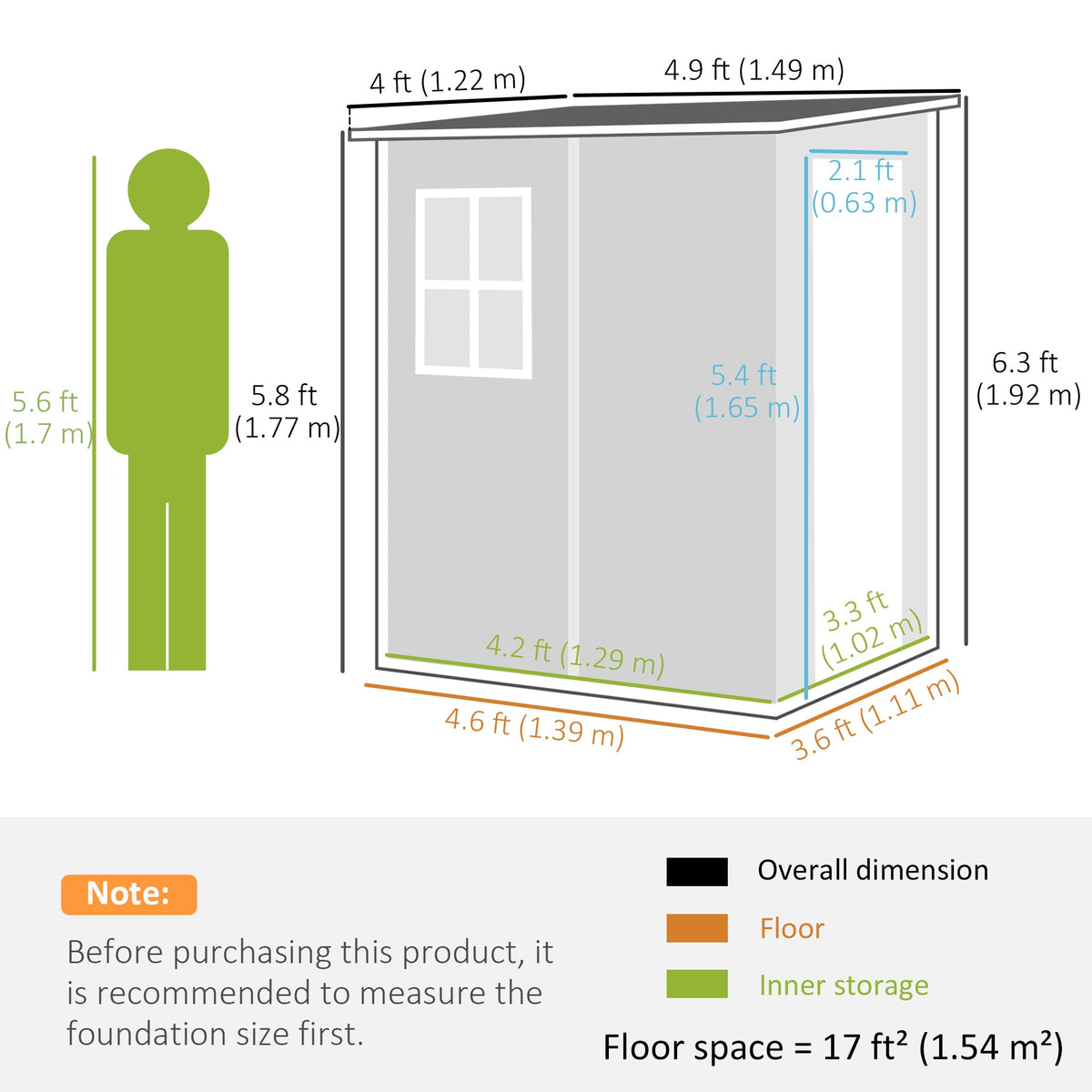 4'x5' Garden Storage Shed, Lean to Shed, Lockable Garden Tool Storage House with Window, Vent, Dark Grey
