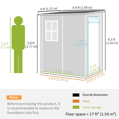 4'x5' Garden Storage Shed, Lean to Shed, Lockable Garden Tool Storage House with Window, Vent, Dark Grey
