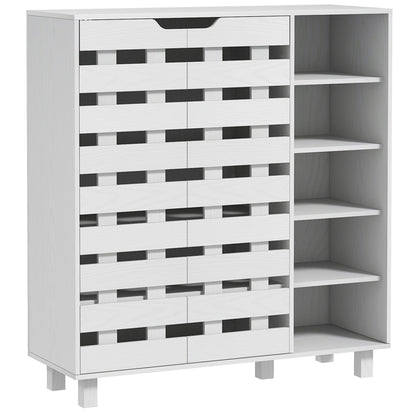 Shoe Cabinet, 21 Pair Shoe Storage Cabinet Organizer with 5-tier Double Door Cupboard and 5-tier Open Shelves, Black