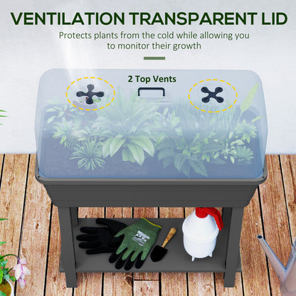 41L Self Watering Raised Garden Bed w/ Ventilation Transparent Lid Greenhouse, Planter Box w/ Storage Shelf, Black