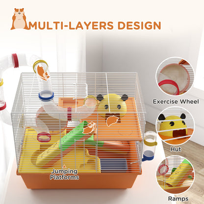 3 Tiers Hamster Cage for Gerbil, Dwarf Hamster with Tunnels, Water Bottle, Exercise Wheel, 18" x 11" x 15" - Light Blue
