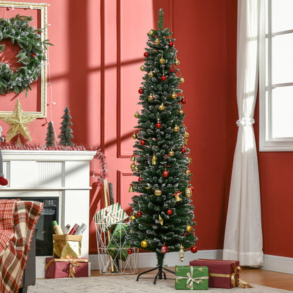 6FT Artificial Snow Dipped Christmas Tree Xmas Pencil Tree Holiday Home Indoor Decoration with Foldable Black Stand, Green
