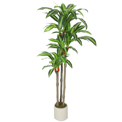 4FT Dracaena Fake Plant, Artificial Plant with Bendable Trunks for Home Office Decor, Green