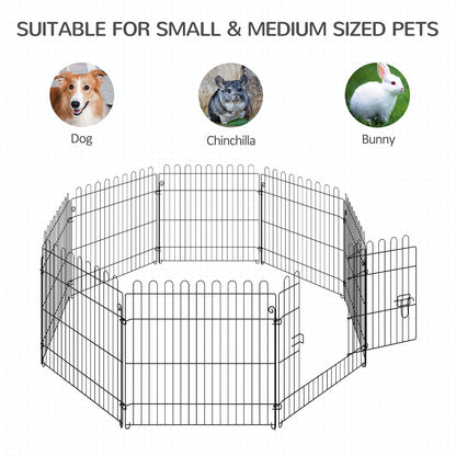 24inch 8-Panel Dog Playpen Octagon Pet Exercise Playpen Crate Foldable Dog Cage Pen Puppy Kennel, Black