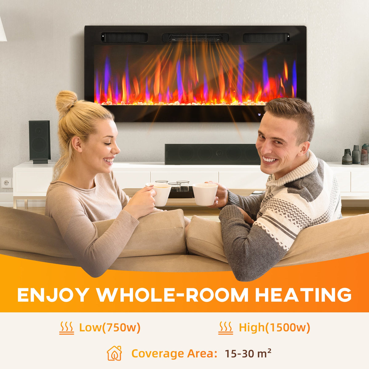Marley 42" Thin Electric Freestanding/Wall Mounted Electric Fireplace Heater with Eco Mode