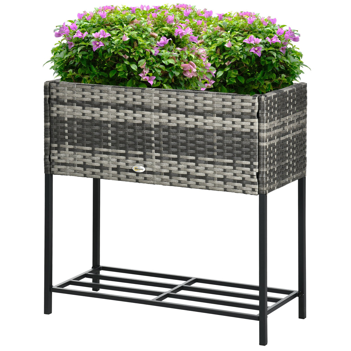 Rattan Raised Garden Boxes, Elevated Flower Beds with Storage Shelf for Herbs, Flowers, Vegetables, Brown