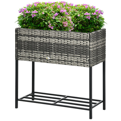 Rattan Raised Garden Boxes, Elevated Flower Beds with Storage Shelf for Herbs, Flowers, Vegetables, Brown