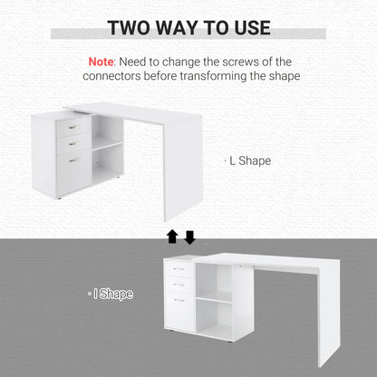 L-Shaped Corner Straight Writing Desk with Storage Shelf, Drawer, Home Office PC Table Computer Workstation, Black