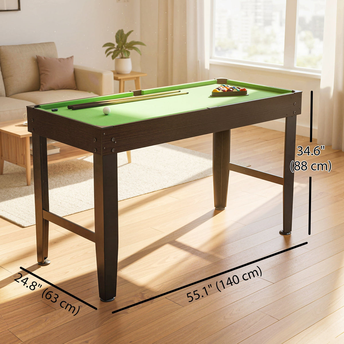 55" Mini Pool Table, Pool Game Billiard Table Set with 2 Cues, 16 Balls, 2 Chalks, Triangle, Brush, Green