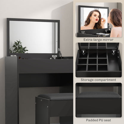 Modern Vanity Set with Makeup Table and Cushioned Stool, Dressing Table with Flip Top and Mirror for Bedroom, White
