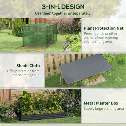 Galvanized Steel Planter Box with Crop Cage and Shade Cloth, Raised Garden Bed for Flowers, Vegs and Herbs